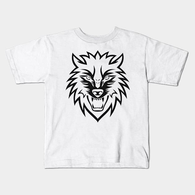 Wolf head symbol icon logo Kids T-Shirt by Creative Art Store